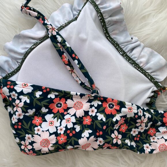 3X Floral Ruffle Bikini Top Keyhole Detail Adjustable Straps Soft Padding - Picture 6 of 7
